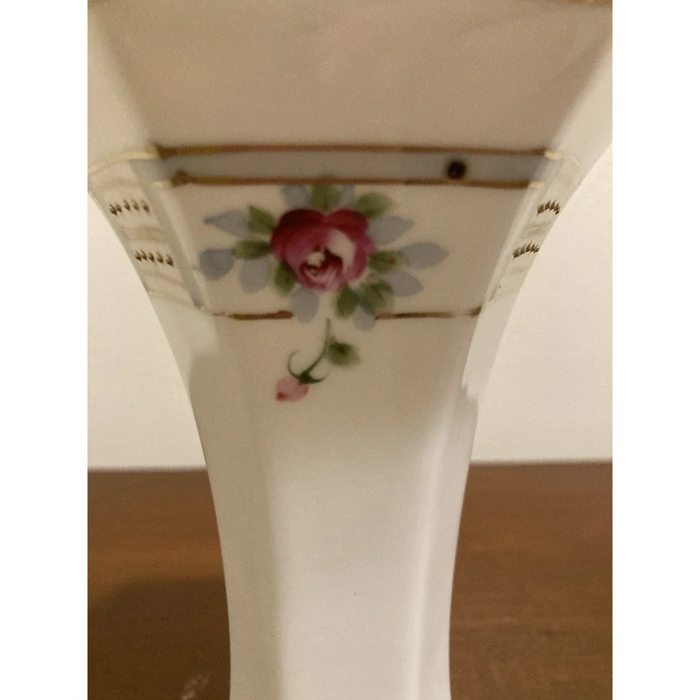 Vintage Hand Painted Porcelain Floral‎ Bud Vase Gold Gilt Moriage Hexagonal 6